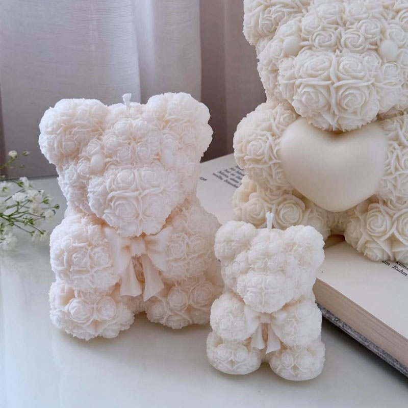 Soap Making Gifts - แม่พิมพ์ซิลิโคนรูปหมีกุหลาบสำหรับทำเทียน แม่พิมพ์เรซิ่นรูปหมีสำหรับวันวาเลนไทน์ สำหรับทำเทียน สบู่ ปูนปลาสเตอร์ ของขวัญ